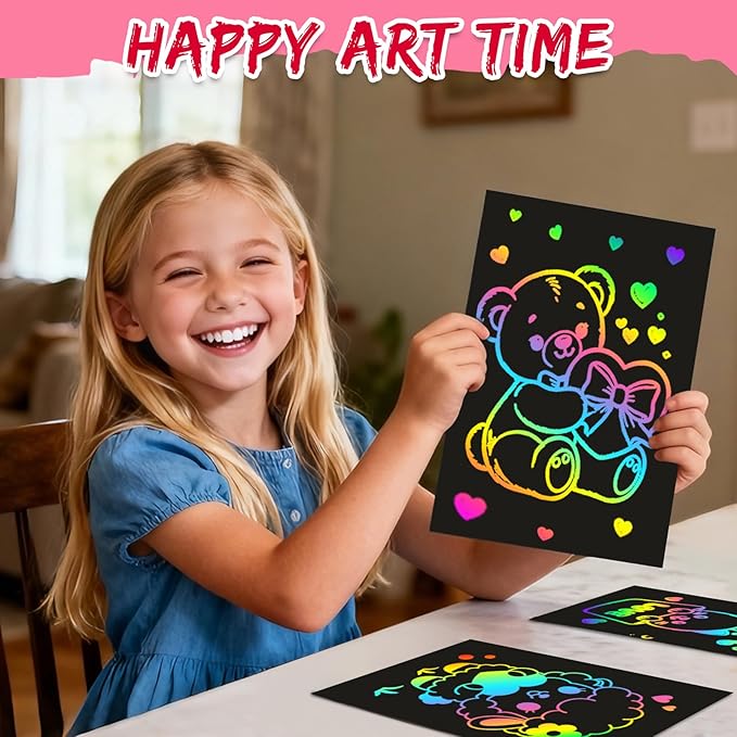 ZMLM Scratch Paper Art-Crafts Gift: 2 Pack Rainbow Notebooks Supplies Toys Valentine's Day Gifts for 3 4 5 6 7 8 9 10 Years Old Girls and Boys Kids Birthday Party Games