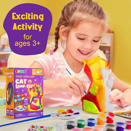 EPUMP Paint Your Own Cat Lamp Kit - Rechargeable 1200mAh Cat Night Light with 2 Light Modes, Arts and Crafts Painting Toys for Girls Boys, Art Supplies Birthday & Christmas Gifts for Kids Ages 3-12+