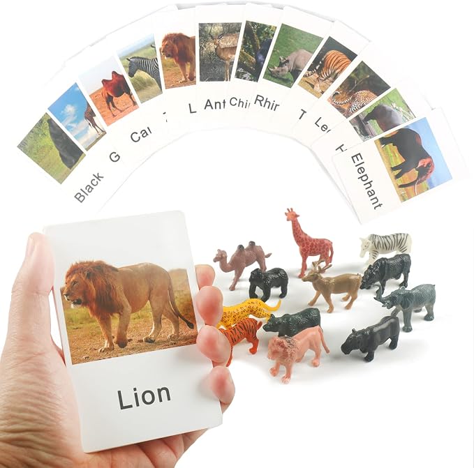MEROCO Montessori Animal Matching Game, 24 Pcs Safari Figurines with Cards - Image 2