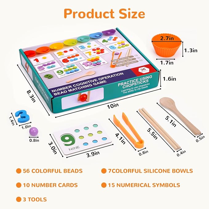 Wooden Peg Board Bead Game, Montessori Arithmetic Math Toy Set - Image 8