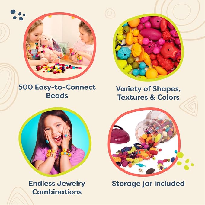 B. toys Pop Arty! Pop Beads Jewelry Making Kit, 500 Pieces, Arts & Crafts - Image 5