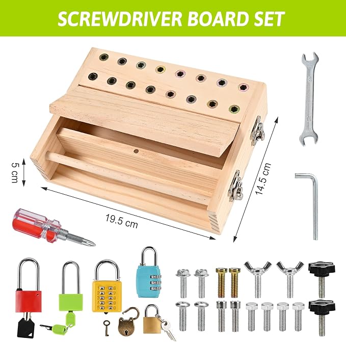 Montessori Screwdriver Board Set, Montessori Toys for 3 4 5 with 6 Locks and Keys, Toddler Screwdriver Toy, Kids Tool Set, Preschool Learning Sensory Toy, Fine Motor Skills Toys - Image 2