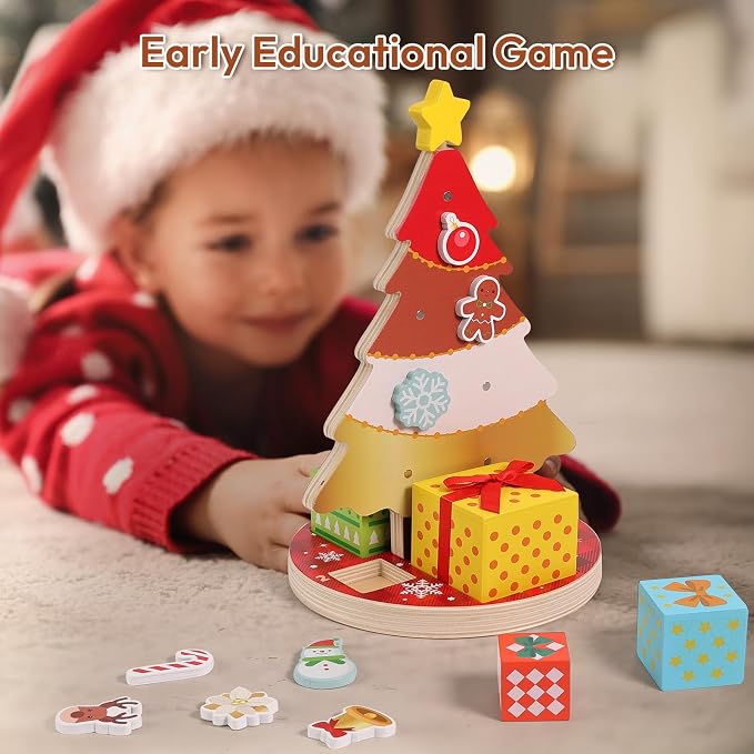 Woodtoe Magnetic Christmas Tree Toy for Toddlers, Montessori Toys for 3 4 5 6 Year Old, Wooden Color Sorting & Stacking Toys, Fine Motor Skills Sensory Toys, Christmas Decorations STEM Gifts for Kids - Image 8