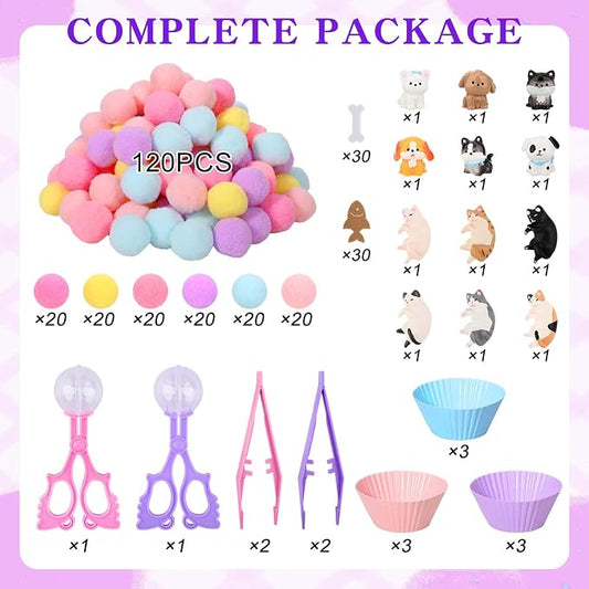 Sanixn 207 Pcs Pet Sensory Bin Fillers Dog and Cat Fine Motor Skills Pet Sensory Bin Item Pompoms Cups Tweezers Scissor Clips for Sorting Counting Fun Activities(Pet) - Image 2