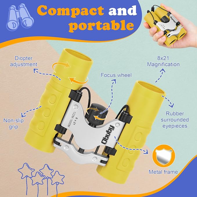 Real Binoculars for Kids Gifts for 3-12 Years Boys Girls 8x21 High-Resolution Optics Compact Toy Binocular for Bird Watching,Travel, Camping - Image 5