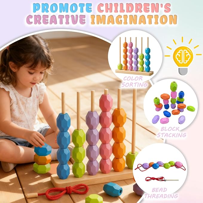 4-in-1 Wooden Bead Sequencing Sorting Toy for Toddler 3+ - Image 2