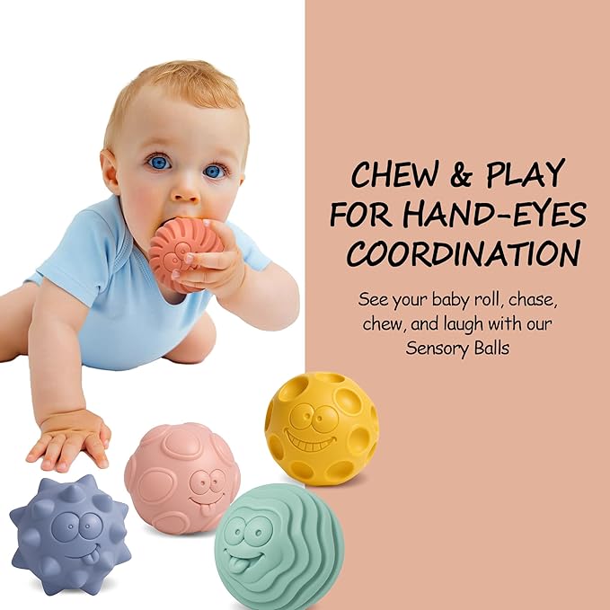 6PCS Sensory Balls for Baby, Soft Textured Balls for Infants & Toddlers 6-12 Months, Colorful Infant Ball Toys for Tummy Time & Learning, Montessori Gift for Baby Boys & Girls