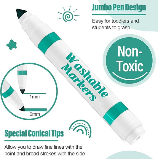 Janlaugh 36 Pcs Cyan Washable Markers Bulk Coloring Broad Line Markers for Kids Cyan Conical Tip Drawing Pen for Christmas,School Supplies, Travel Art Baby Shower Gender Reveal Party Supplies, Ages 6+