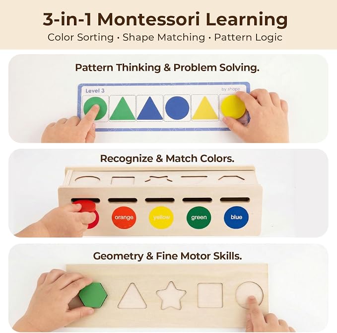 LovesTown 3-in-1 Wooden Shape Color Sorter Box with Logic Cards - Image 2