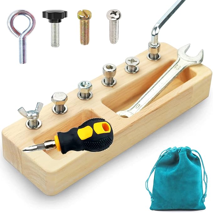 14 Pcs Kids Montessori Screwdriver Board Set, Wooden Screw Driver Activities Tools Montessori Toys for 3 4 5 Year Old, Basic Skills Educational Sensory Learning Toy for Kids Toddlers Preschool by Yowlieu