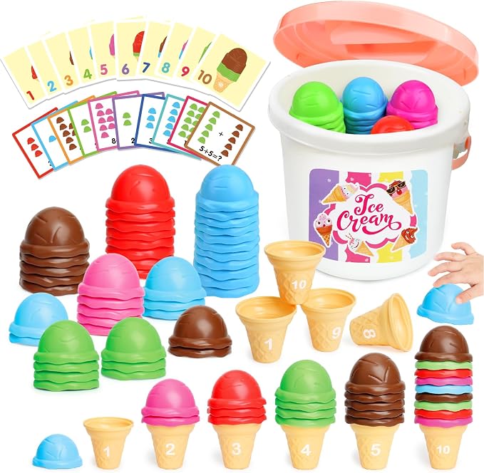 Ice Cream Toy Counting and Color Sorting Set for Toddlers, Montessori Preschool Kindergarten Learning Activities Fine Motor Skill Toys, Number Math Games Learning Toy Gifts for Kids Boys Girls Age 3-5 by Fegalop