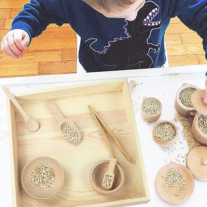 Montessori Sensory Bin Tools: 1 Wooden Box + 11 Sensory Tools for Toddlers & Preschool Children - Fine Motor Learning Pretend Play - Image 6
