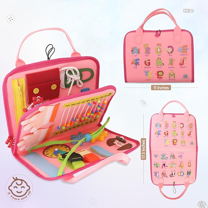 Montessori Busy Book for Toddlers, Pink Busy Board Book. Ages 3+ - Image 4