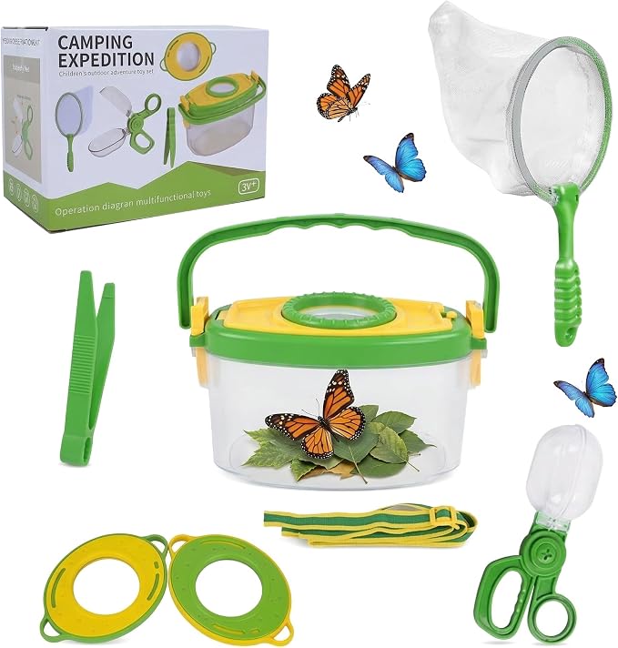 Bug Catcher Kit 6 Pcs - Insect Catching Set with Net, Bug Box, Magnifier & Tweezers - Outdoor Explorer Toy for Kids Age 3-12(Green 6 Pcs) by Unknown