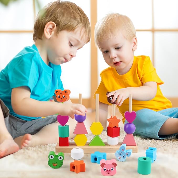 Vinlon Montessori Toddler Game Toys for Boys Girls 2 3 4 Years Old, Cute Animal Vivid Colors Shape Sorting & Stacking Toy Building Blocks Early Learning Educational Toys Easter Basket Stuffers - Image 7