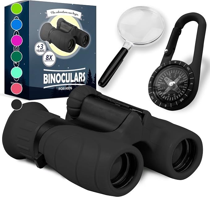 Binoculars for Kids – Perfect Toy for Little Boys and Girls – Extensive Set Incl. Magnifying Glass & Compass – Powerful Magnification 8X21 – 3 to 12 Year Old Kids for Toddler by Promora