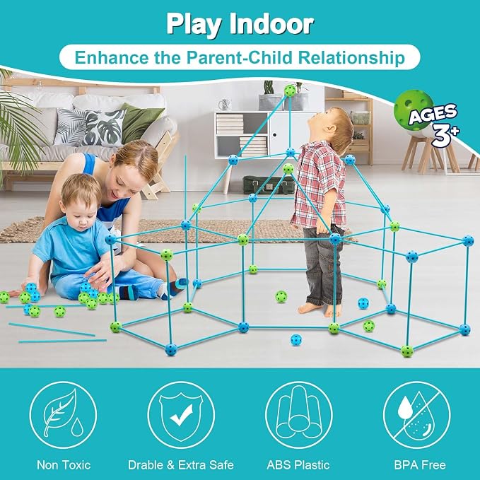 Kids Fort Building Kit 120 Pieces Construction STEM Toys for 3 4 5 6 7 8 9 10 11 12 Years Old Boys and Girls Ultimate Forts Builder Gift Build DIY Educational Learning Toy for Indoor & Outdoor - Image 4