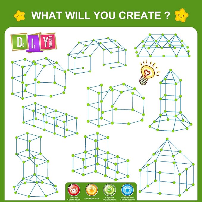 SpringFlower Fort Building Kit for Kids,STEM Construction Toys, Educational Gift for 3 4 5 6 7 8 9 10 11 12 Years Old Boys and Girls,Ultimate Creative Set for Indoor & Outdoors Activity,200 Pcs,Green - Image 4