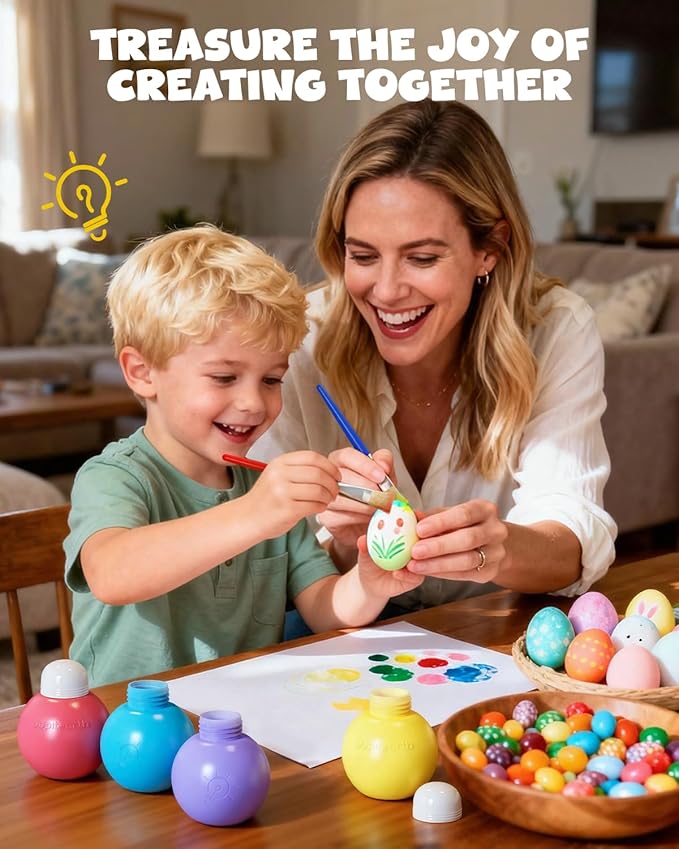 JUPITEARTH 6 Colors Washable Tempera Paint Set, 4.06oz(120ml) Non Toxic Finger Paints for Toddlers and Kids, Included Brush, Cups, Art Smock