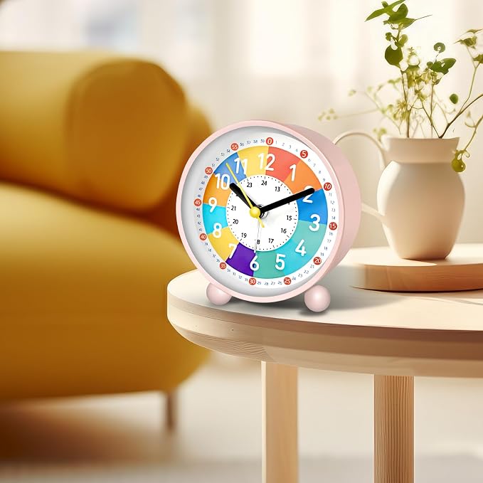 Analog Alarm Clock for Kids Learn to Tell Time with Colorful Dial, Silent Clock Movement, Battery Operated with Back-Light, for Kids,Teens and Nice Bedroom Decor (Pink) - Image 7