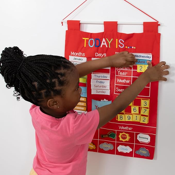 The Peanutshell Learning Calendar Wall Chart - Homeschool Supplies, Interactive Pocket Chart for Toddlers & Kids - Preschool Learning Activity Board, Circle Time Board for Classroom - Red Today is - Image 4