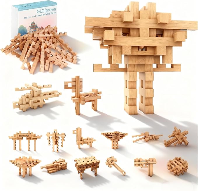 15 in 1 STEM Wooden Building Blocks -15+ Shapes, 3D Puzzle, Logic Brain Games, Educational Toys Gift for Kids and Classroom, Montessori STEM Toys for Ages 5+ to Adults by Unknown
