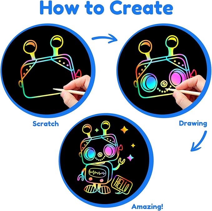 ZMLM Scratch Art Crafts Boys Gifts, 100pcs Rainbow Scratch Paper Art for 3 4 5 6 7 8 9 Years Old Girls and Boys Kids, Arts and Crafts for Kids 4-6 Christmas Gifts Toys and Party Favors (Blue)