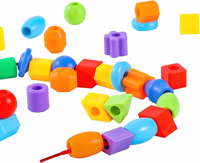 KUTOI Plastic Lacing Beads for Kids with Fun Shapes, Long String, and Brilliant Colors, Educational Occupational Therapy Toys-Fine Motor Toys，Montessori Toy for 3 Year Old and Above（70 pcs） - Image 3