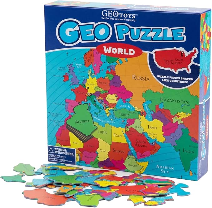 GeoPuzzle World Jigsaw Puzzles, 68 Pc Map Puzzle for Kids Ages 6 & Up by Geotoys