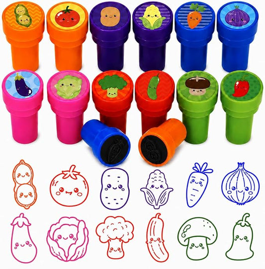 Cinrobiye 24 Pcs Vegetable Stampers Party Favor Set, Cute Veggie Stamps for Kids Birthday Party, Classroom Rewards, Educational Learning Toys, Goody Bag Fillers, Healthy Food Party Supplies by Cinrobiye