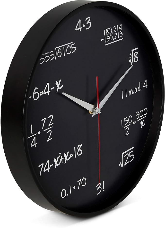 Bernhard Products Math Wall Clock Black 12 Inch Silent Non-Ticking Unique Gift for Teacher/Student/Engineer Graduate Quartz Round Battery Operated, Home Office School Classroom, Mathematical Equations - Image 2