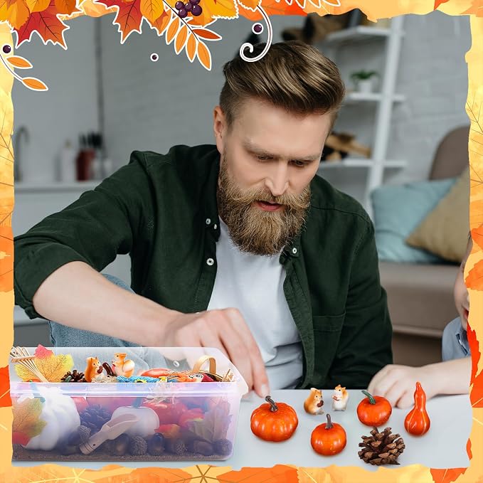 Beeveer 94 Pcs Fall Sensory Bin Fillers for Kids Fall Thanksgiving Fine Motor Toys Autumn Counting Sorting Toy with Leaves Squirrels Pumpkins Scarecrow Pine Cones for Preschool Education Activities - Image 6