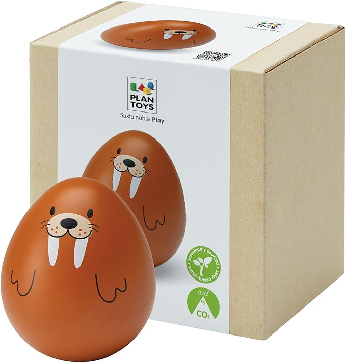 PlanToys® Walrus Wobbler Wooden Sensory Toy for Tactile Exploration & Coordination | Montessori Balance & Cause-and-Effect Activity | Eco-Friendly Educational Toy