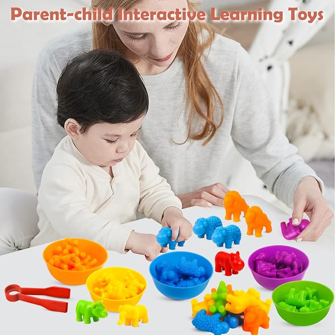 GKDOMS Counting Animals Toy Matching Game with Sorting Bowls Preschool Learning Activities Montessori Sensory Toy for Math Color Sorting, Party Favors Birthday Gifts for Toddlers - Image 6