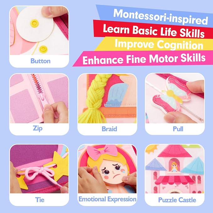 hahaland Princess Busy Book Toddlers 3-5, Dress up Pretend Play Makeup Toys - Image 4