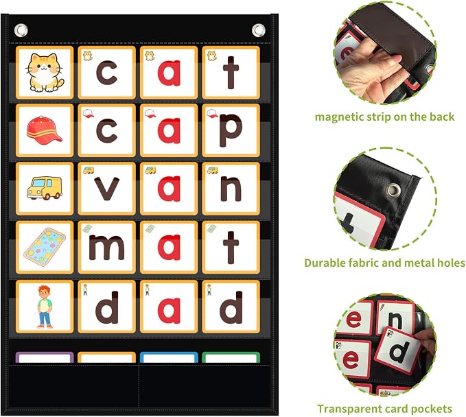 ANSTROUT CVC Word Building Pocket Chart with 144 Phonics Flash Cards,Magnetic Word Pocket Chart for Learning to Read CVC Words, Phonics Learning Tool for Preschool and Kindergarten Classrooms.(Black) - Image 5
