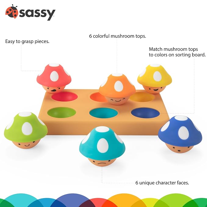 Sassy Mischievous Matching Mushrooms, Sorting Board, Social Emotional Learning Toy, STEM, 12+ Months - Image 2