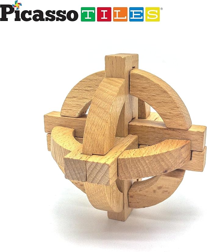 PicassoTiles 8 Styles Interlocking Sensory Toys Wooden Burr Cube, Ball and Barrels Logic Skill Genius Puzzle Brain Teaser Games & Intellectual 3D Assembling Educational Toy Set for Kids & Adults PTP08 - Image 8