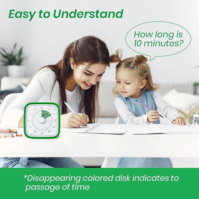 Yunbaoit Dinosaur Visual Timer for Kids, 60-min Countdown Timer, Green - Image 2