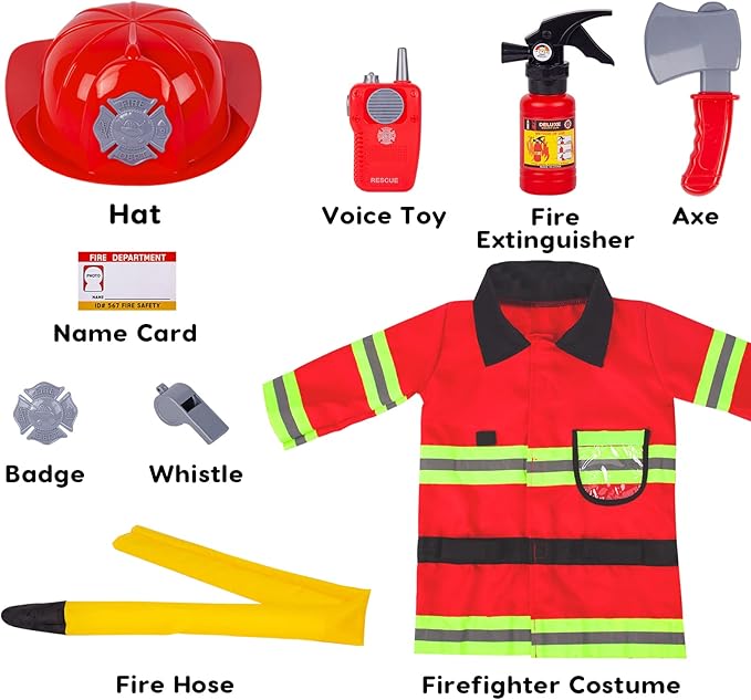Liberry Fireman Costume for Kids 3 4 5 Years Old, Firefighter Tools with Fire Extinguisher, Pretend Play Toy Gift for Toddler Boys & Girls