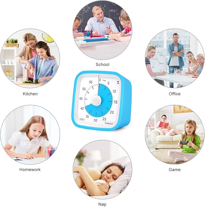 Yunbaoit Visual Timer for Kids, Silent 60-min Countdown Timer, Blue Blue - Image 4