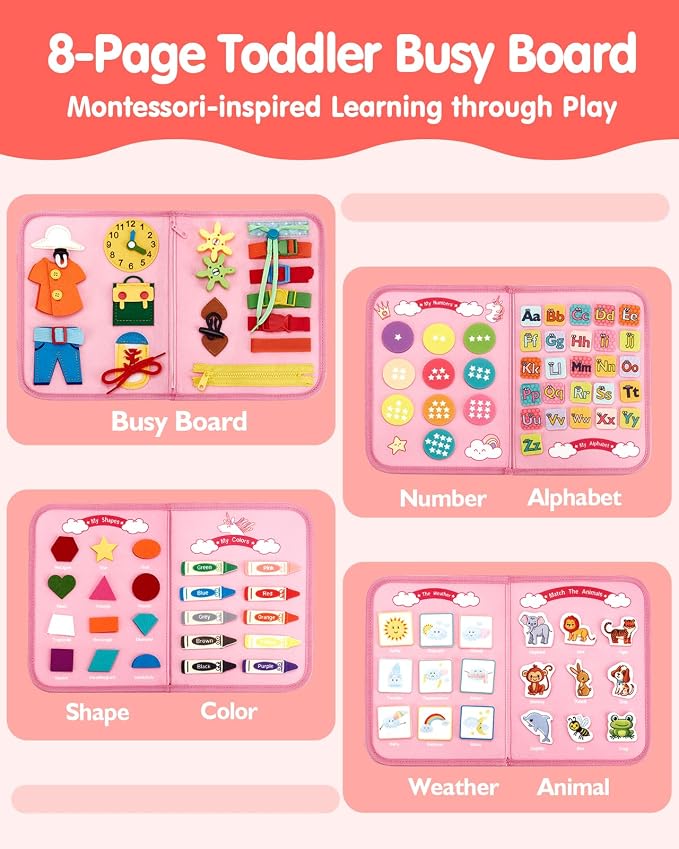 hahaland Busy Board Montessori Toys Busy Book Toddler Girl Gifts Travel Toy - Image 2
