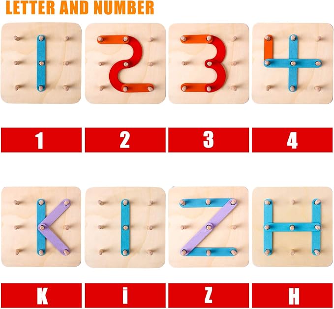 kizh Wooden Letter and Number Construction Activity Set Educational Preschool Toys Shape Color Recognition Pegboard Sorter Set Board Blocks Stack Sort for Toddler Kids Boys Girls Toy - Image 2