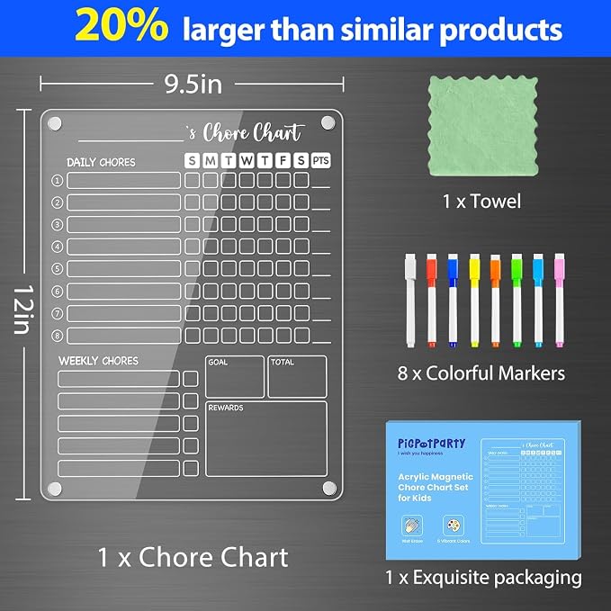 PigPotParty Acrylic Magnetic Chore Chart for Kids, 12x9.5 Inch, 1 Pack - Image 7