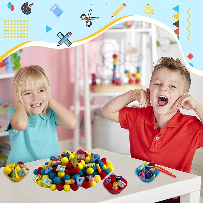 154Pcs Back to School Sensory Bin Filler Fine Motor Toys Stationery Sensory Bin Items Counting Sorting Toy for Preschool Education Activities Include Pom Poms Pen Scissors Notebooks Cup - Image 4