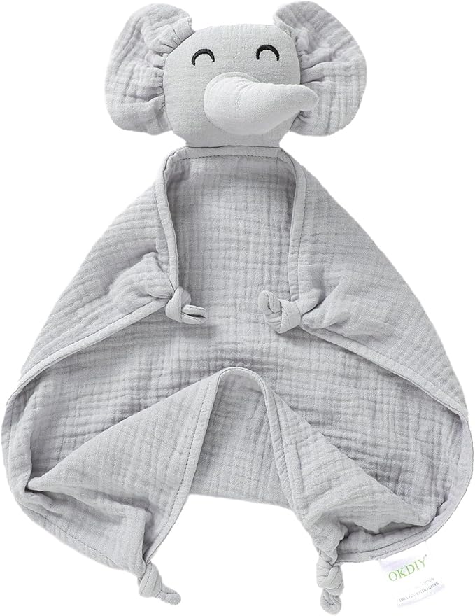 Organic Elephant Loveys for Babies,Muslin Baby Security Blankets for Babies,Soft Elephant Baby Stuffed Animals for Newborn,Baby Gift for Boys and Girls (Grey)