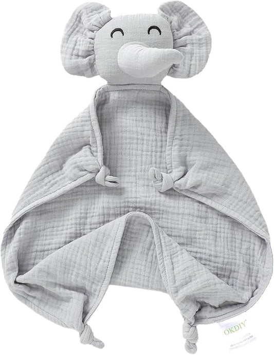 Organic Elephant Loveys for Babies,Muslin Baby Security Blankets for Babies,Soft Elephant Baby Stuffed Animals for Newborn,Baby Gift for Boys and Girls (Grey)