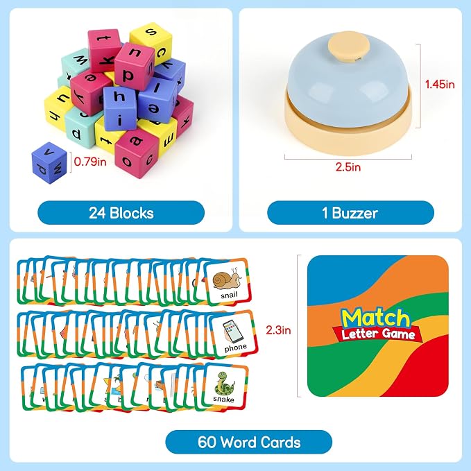Edulok Word Race Cube - Preschool Wooden Alphabet Letter Blocks & Phonics Matching Games - CVC Word Learning Toys - Image 3