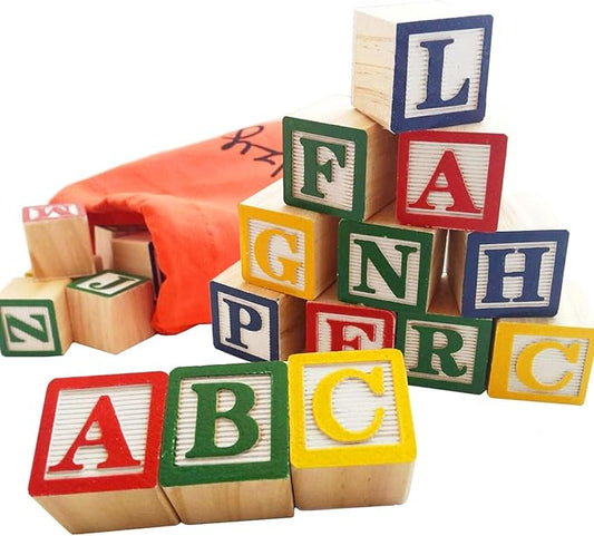 Skoolzy Wooden ABC Blocks - 120 Pc Stacking Set for Toddlers Ages 2+