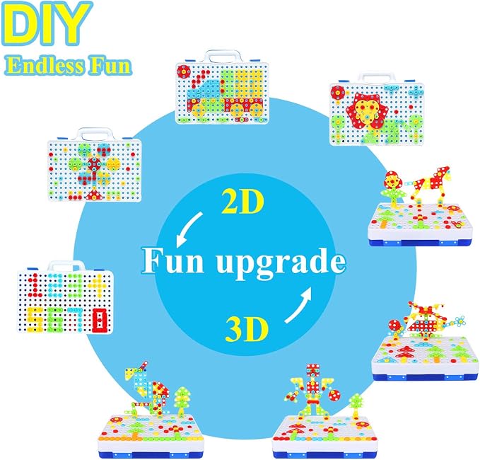HAPTIME Design and Drill Toy,Educational Toys Building for Kids Ages 3-8,STEM Toys for 3 4 5 6 Year Old,193 Pcs Electric Drill Toy,Magic Montessori Play Toolbox for Toddler Boys Girls Preschool - Image 6